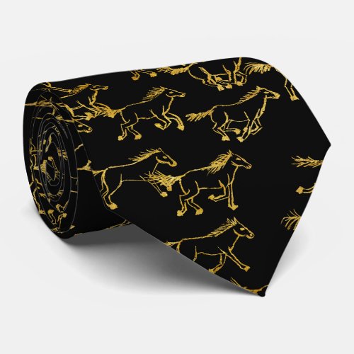 Wild Wild Horses Black and Gold Neck Tie