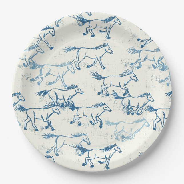 Wild Wild Horses Indigo Paper Plates (Front)
