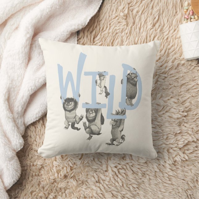 WILD | Wild Things and Max - Blue Throw Pillow (Blanket)
