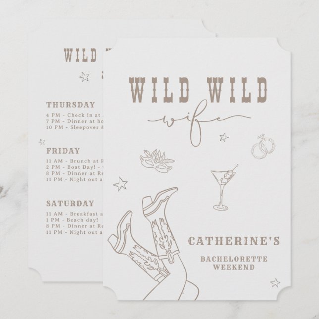 Wild Wild Wife Bachelorette Invitation  (Front/Back)