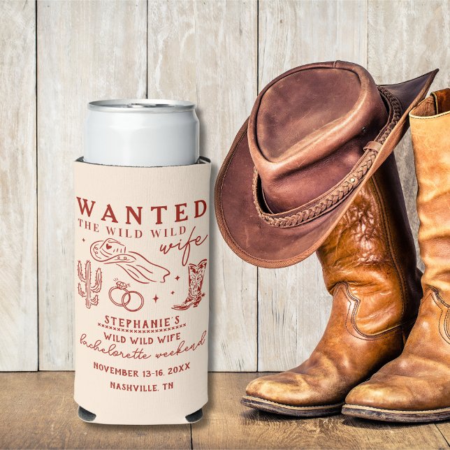 Wild Wild Wife Red Bachelorette Party Favor Gift Seltzer Can Cooler (Creator Uploaded)