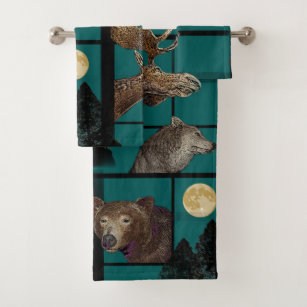 Wild Wilderness, Bear, Wolf, Moose and Moon Bath Towel Set