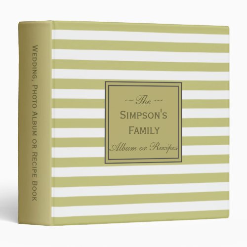 Wild Willow Green Striped Wedding Photos Recipes 3 Ring Binder