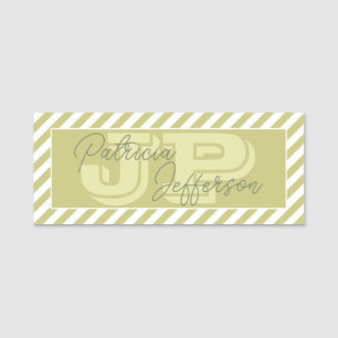 Wild Willow Yellowish Green White Striped Monogram Name Tag