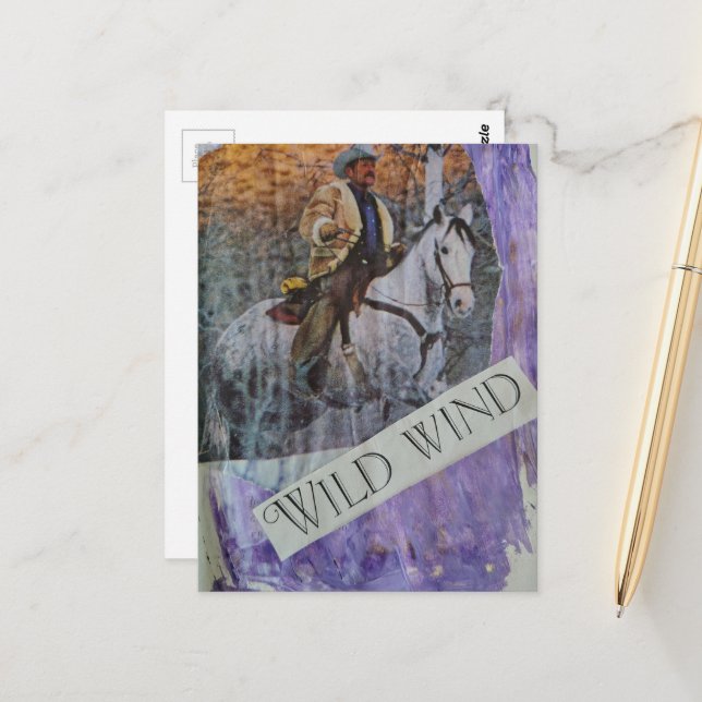 Wild Wind Retro Cowboy Postcard (Front/Back In Situ)
