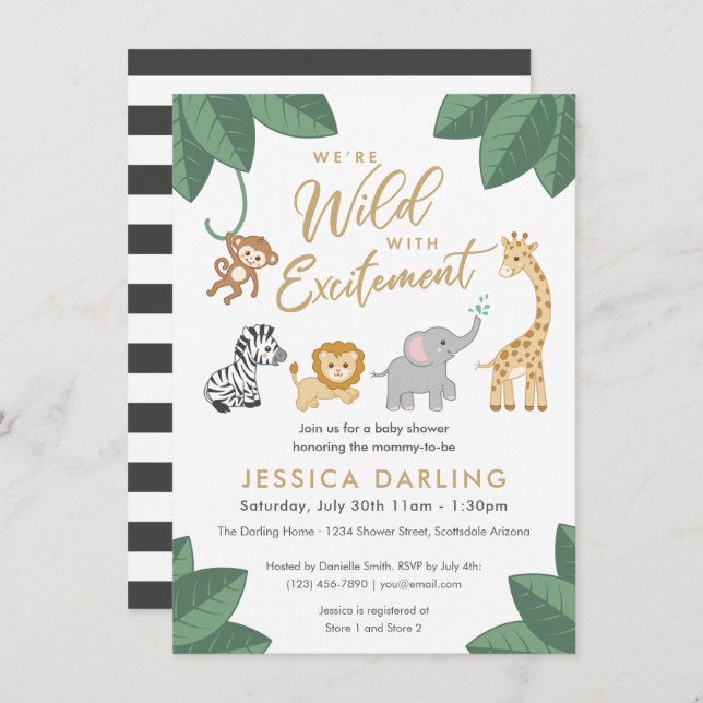 Wild with Excitement Jungle theme baby shower Invitation (Front/Back)