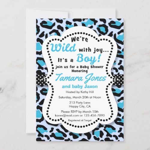 Wild with Joy Blue Boy Baby Shower Invitation