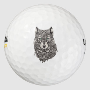Wild Wolf Black Abstract Illustration Golf Balls