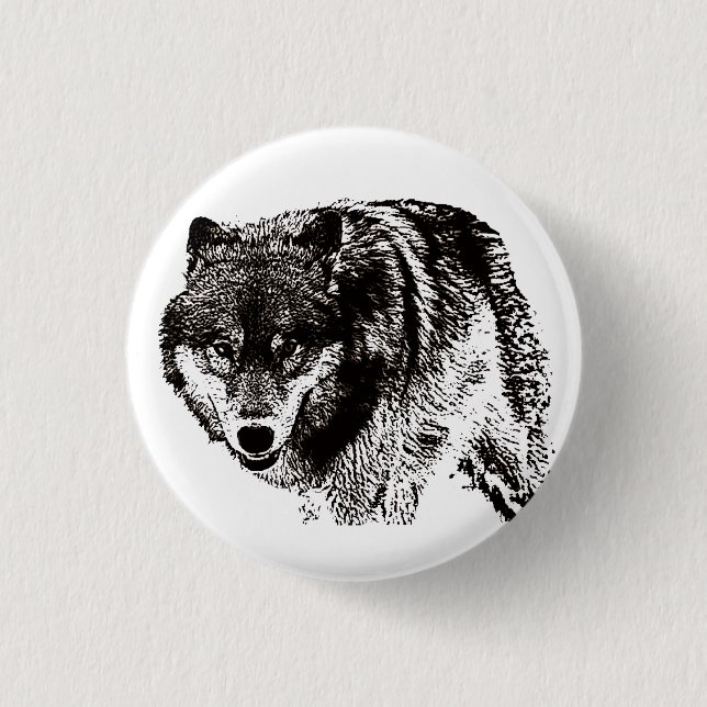 Wild Wolf Black & White Artwork Button (Front)