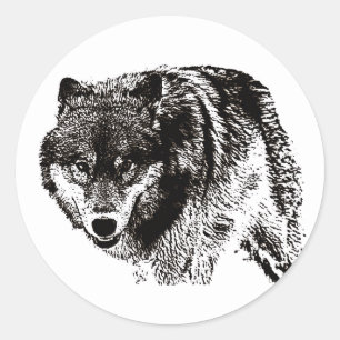 Wild Wolf Black & White Artwork Classic Round Sticker