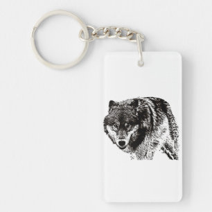Wild Wolf Black & White Artwork Keychain