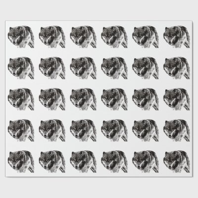 Wild Wolf Black &amp; White Artwork Wrapping Paper