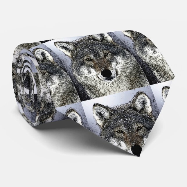 Wild Wolf Eyes Artwork Neck Tie (Rolled)