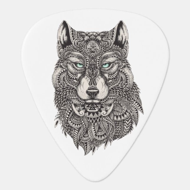 Wild Wolf Head Detailed Illustration Guitar Pick (Front)
