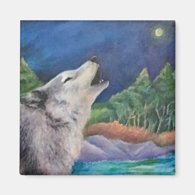Wild Wolf Howling Magnet (Front)