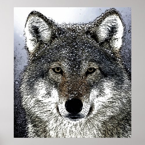 Wild Wolf in Snow Artwork Poster Print