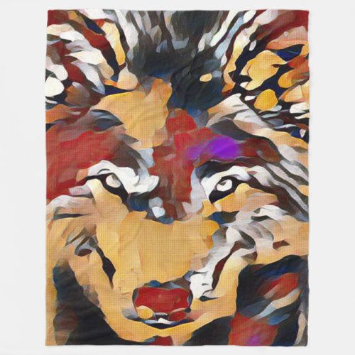Wild Wolf Oil Painting Art Fleece Blanket