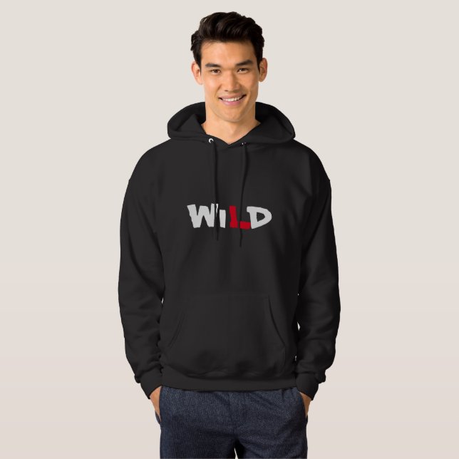 Wild wolf print at the back side men fashion black hoodie (Front Full)