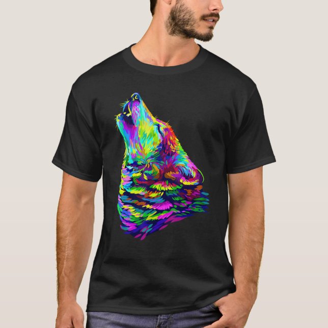 Wild Wolf Quotes Graphic Tees Colorful Oil Paintin (Front)