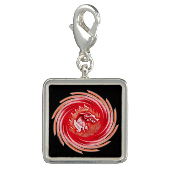 Wild Wolf Whirling black sterling silver sq charm (Front)