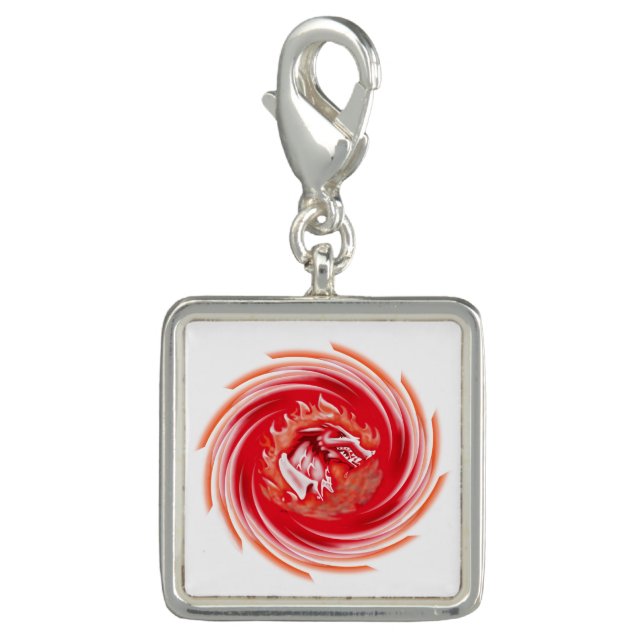 Wild Wolf Whirling white sterling silver sq charm (Front)