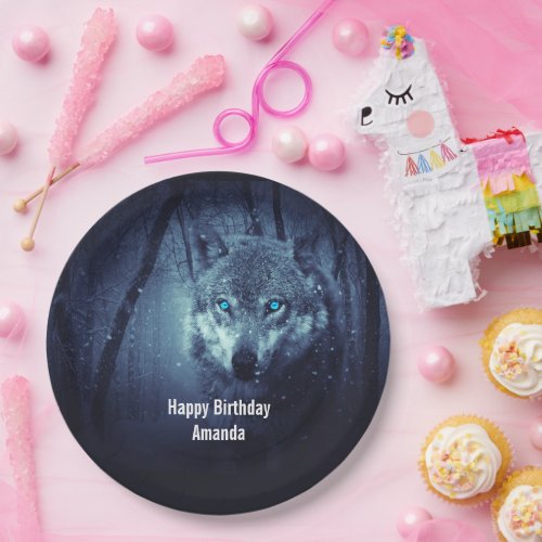 Wild Wolf with Beautiful Blue Eyes Birthday Paper Plates