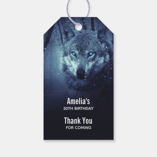 Wild Wolf with Beautiful Blue Eyes Event Thank You Gift Tags