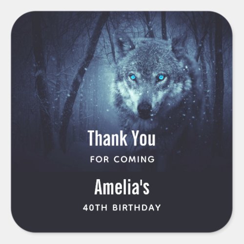 Wild Wolf with Beautiful Blue Eyes Event Thank You Square Sticker