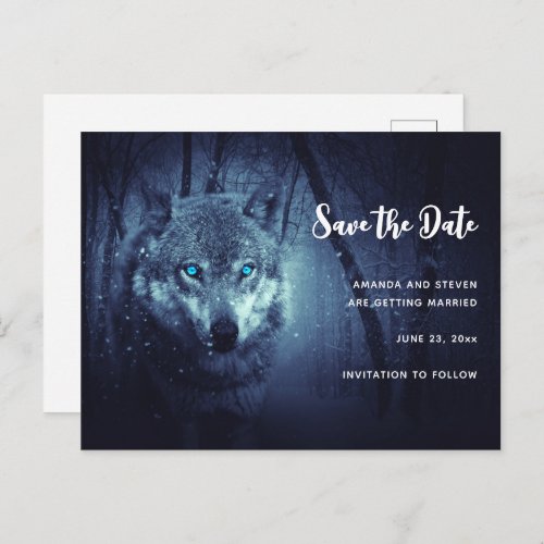 Wild Wolf with Beautiful Blue Eyes Save the Date Invitation Postcard
