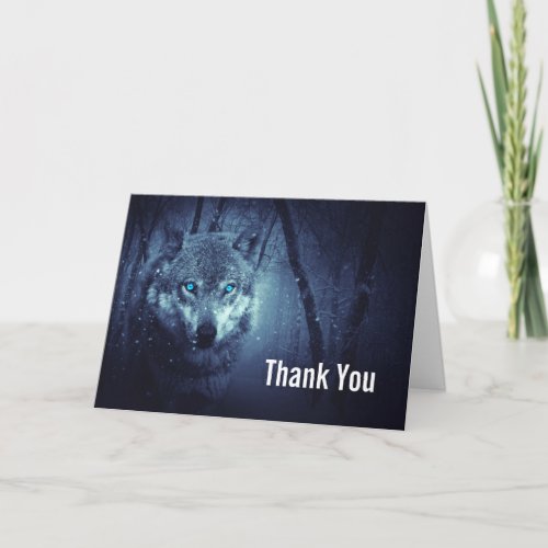 Wild Wolf with Beautiful Blue Eyes Thank You Card