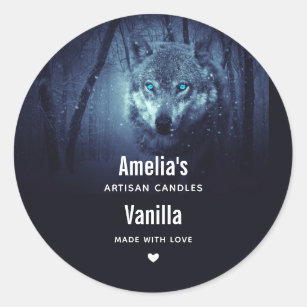 Wild Wolf with Magical Blue Eyes Candle Business Classic Round Sticker