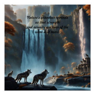 Wild Wolves at the Waterfall Oasis Pillar Candle Poster