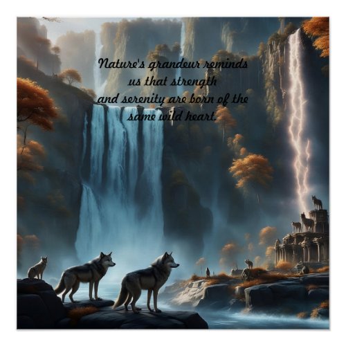 Wild Wolves at the Waterfall Oasis Pillar Candle Poster