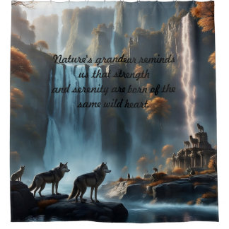 Wild Wolves at the Waterfall Oasis Pillar Candle Shower Curtain