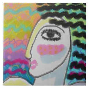 Wild Woman Abstract Digital Painting of a Woman Ceramic Tile