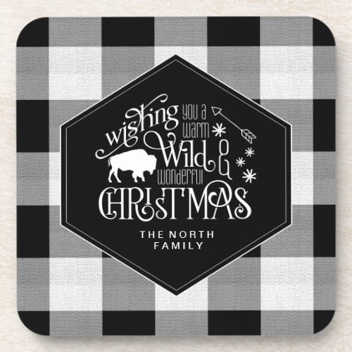 Wild Wonderful Christmas Black Buffalo Plaid ID604 Beverage Coaster