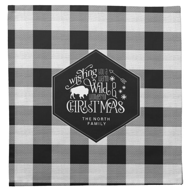 Wild Wonderful Christmas Black Buffalo Plaid ID604 Cloth Napkin (Front)