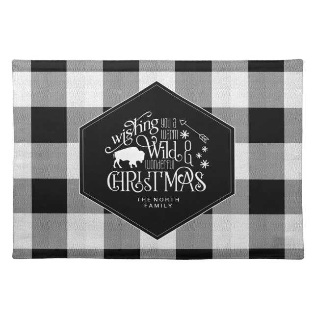 Wild Wonderful Christmas Black Buffalo Plaid ID604 Cloth Placemat (Front)