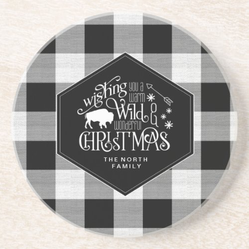 Wild Wonderful Christmas Black Buffalo Plaid ID604 Coaster