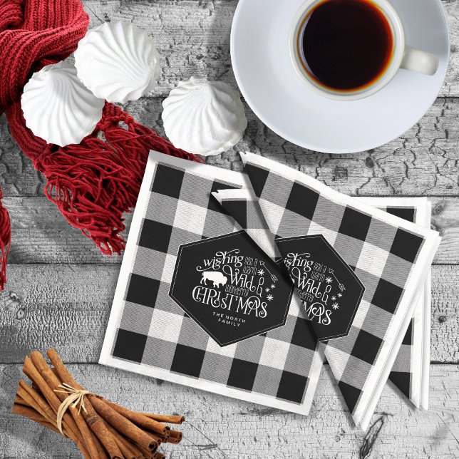 Wild Wonderful Christmas Black Buffalo Plaid ID604 Napkins (Creator Uploaded)