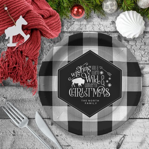 Wild Wonderful Christmas Black Buffalo Plaid ID604 Paper Plates