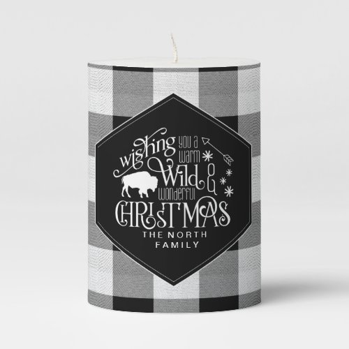 Wild Wonderful Christmas Black Buffalo Plaid ID604 Pillar Candle