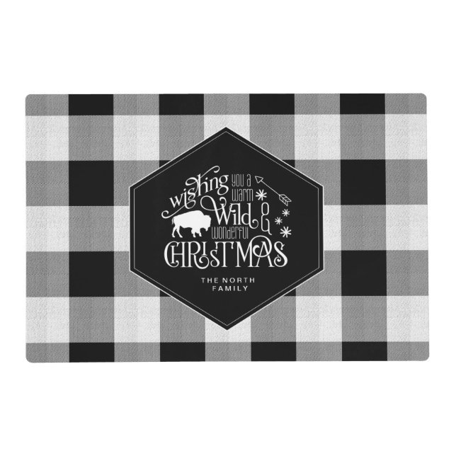 Wild Wonderful Christmas Black Buffalo Plaid ID604 Placemat (Front)