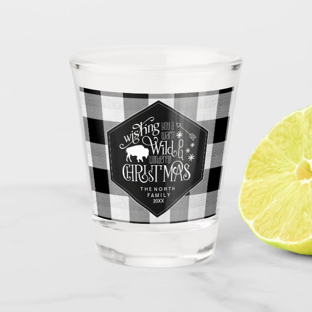 Wild Wonderful Christmas Black Buffalo Plaid ID604 Shot Glass (Front)
