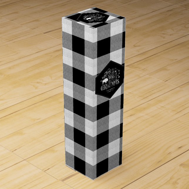 Wild Wonderful Christmas Black Buffalo Plaid ID604 Wine Box (Front)