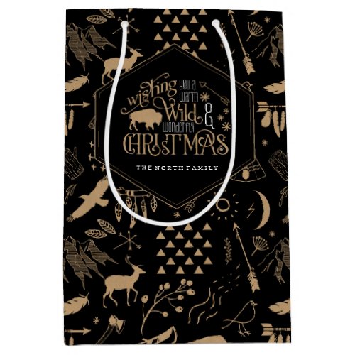 Wild Wonderful Christmas PatternKraft Black ID604 Medium Gift Bag