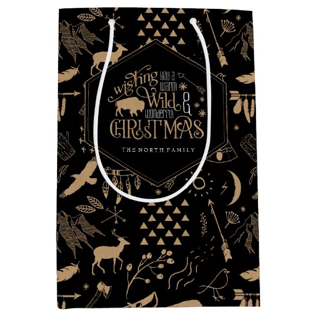 Wild Wonderful Christmas Pattern/Kraft Black ID604 Medium Gift Bag (Front)