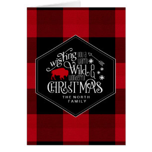 Wild Wonderful Christmas Red Buffalo Plaid ID604 Cards