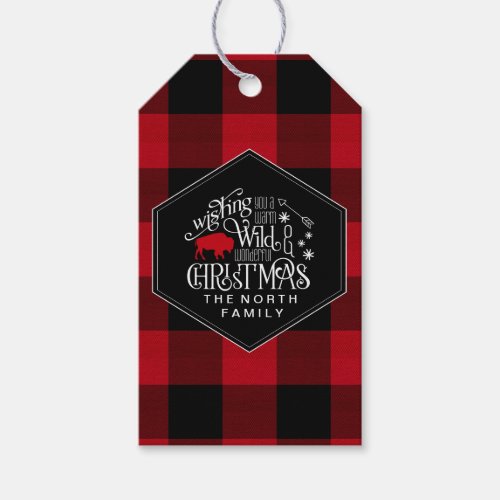 Wild Wonderful Christmas Red Buffalo Plaid ID604 Gift Tags