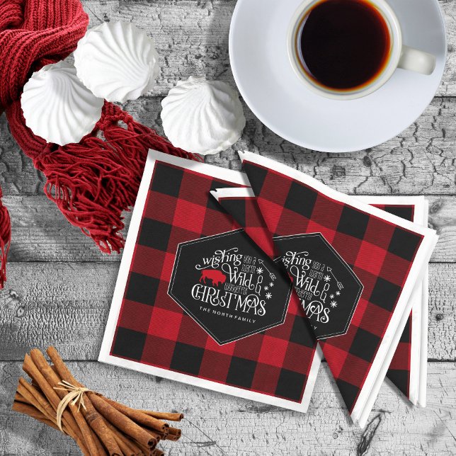 Wild Wonderful Christmas Red Buffalo Plaid ID604 Napkins (Creator Uploaded)